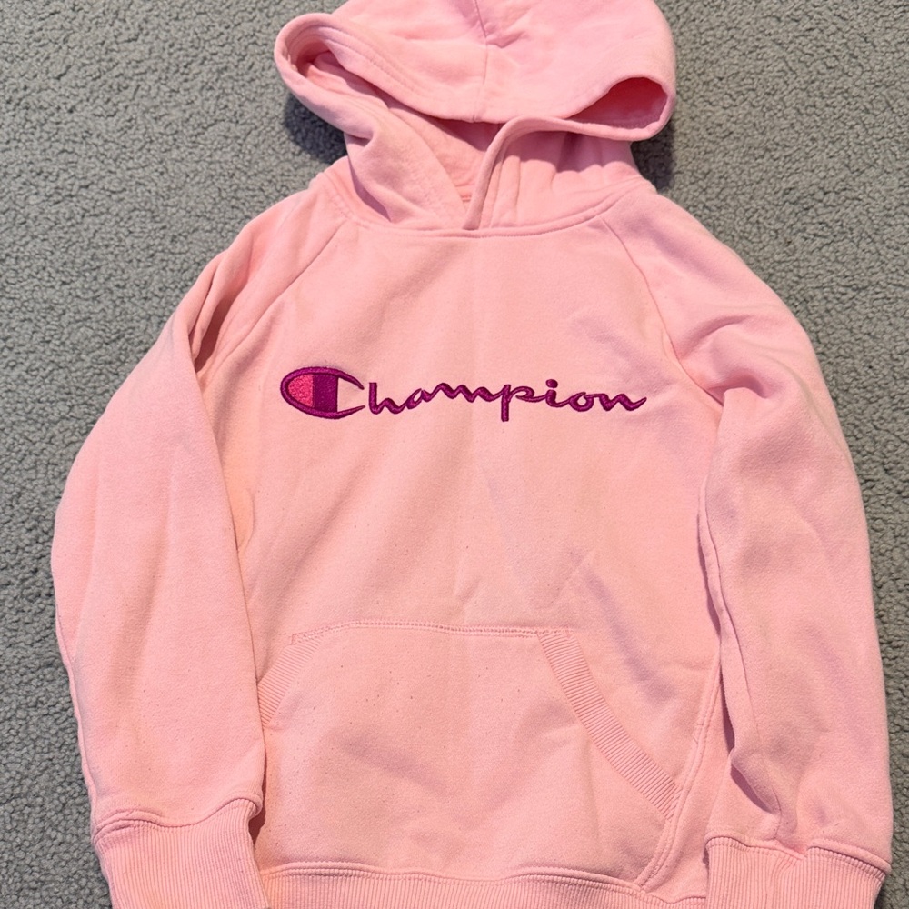 Champion Pink Hoodie with Script Logo